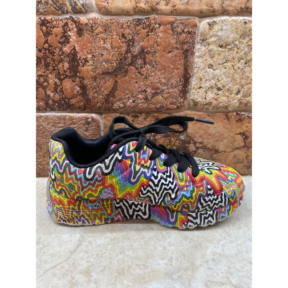 Skechers Sneakers Jen Stark Kids Size 1 Psychedelic Rainbow Art Shoes Swirl Shoe - Picture 12 of 13